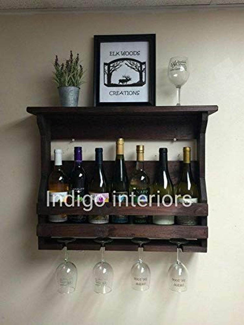 Indigo interiors تصميم تعليق الجدران من إنديغو | خزائن بار للمنزل | بار صغير للمنزل | خزانة تخزين النبيذ من الخشب الصلب مع مساحة لتعليق الزجاجات - تشطيب 10 - Image 5