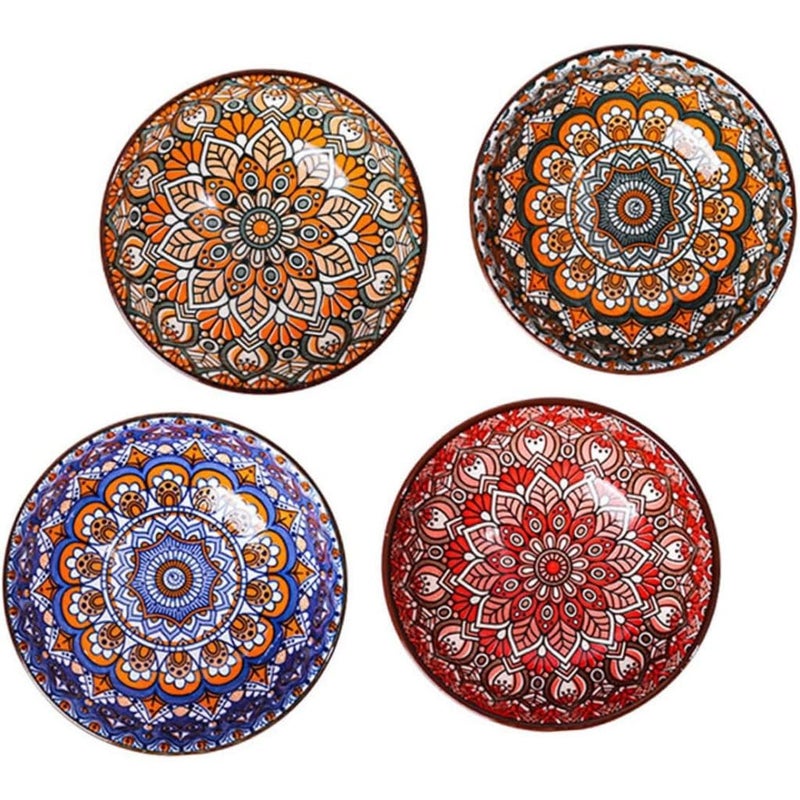 FS COOL Cereal Bowls Ceramic Soup Bowl Porcelain Oatmeal Serving Bowls Set for Pasta Salad Bohemia Style Microwave Dishwasher Safe Set of 4 - Image 1