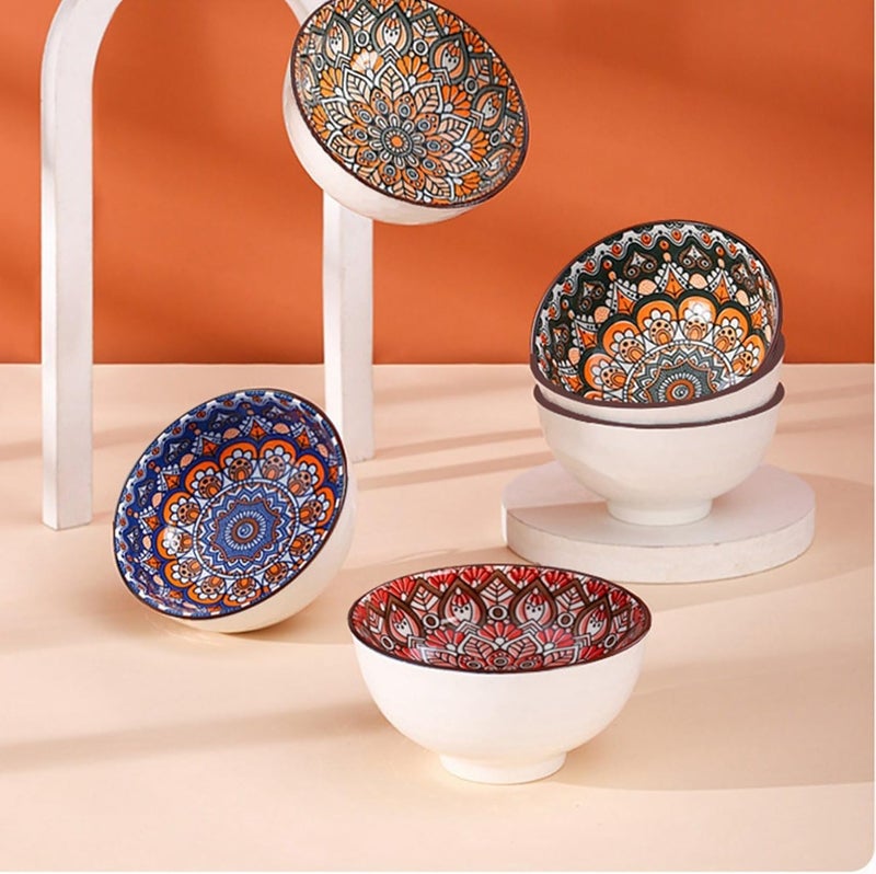 FS COOL Cereal Bowls Ceramic Soup Bowl Porcelain Oatmeal Serving Bowls Set for Pasta Salad Bohemia Style Microwave Dishwasher Safe Set of 4 - Image 4