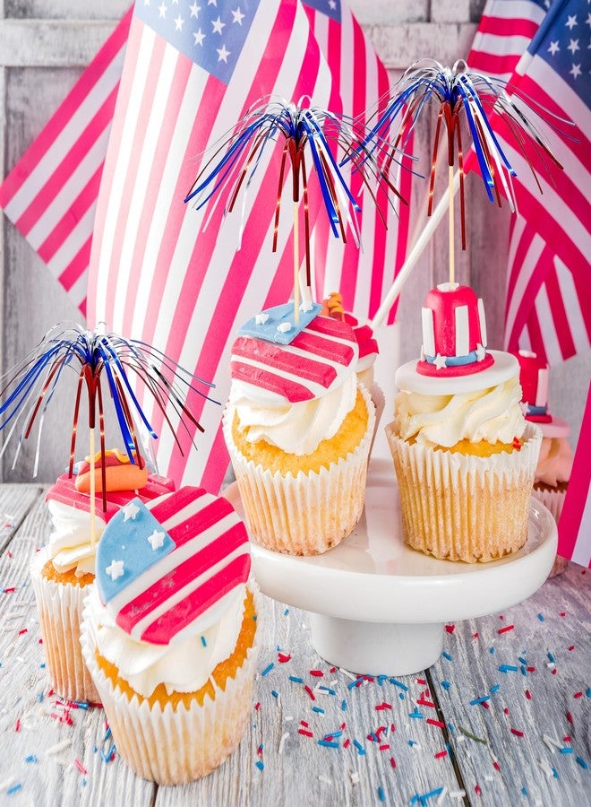 EVYIENEN 100 Pack 4th of July Cocktail Picks,6inch Patriotic Fireworks Toothpicks for Appetizers,Red White Blue Bamboo Skewers Sticks for Fourth of July Party Supplies Independence Day Decorations - Image 4