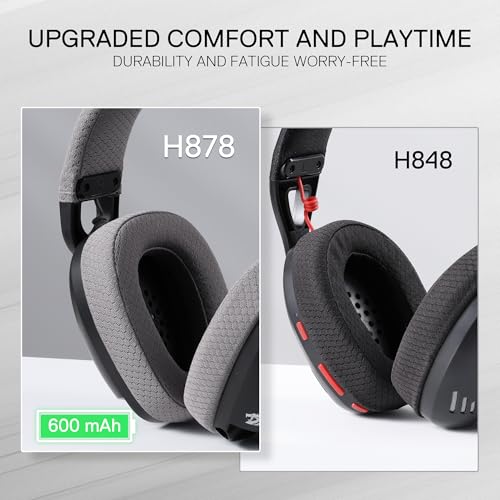 Redragon H878 3-Mode Wireless Blue Lighting Gaming Headset - Lightweight - 7.1 Surround Sound - 40MM Drivers - Detachable Microphone - Multi Platforms for PC, PS5/4/3, Switch, Mobile, Black&Gray - Image 5