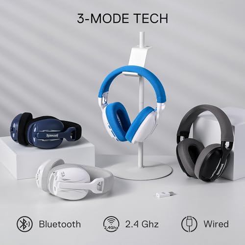 Redragon H878 3-Mode Wireless Blue Lighting Gaming Headset - Lightweight - 7.1 Surround Sound - 40MM Drivers - Detachable Microphone - Multi Platforms for PC, PS5/4/3, Switch, Mobile, Black&Gray - Image 2