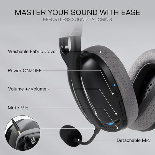 Redragon H878 3-Mode Wireless Blue Lighting Gaming Headset - Lightweight - 7.1 Surround Sound - 40MM Drivers - Detachable Microphone - Multi Platforms for PC, PS5/4/3, Switch, Mobile, Black&Gray - Image 4