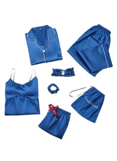 7pcs pajamas set for women in all seasons imitation silk pajamas set