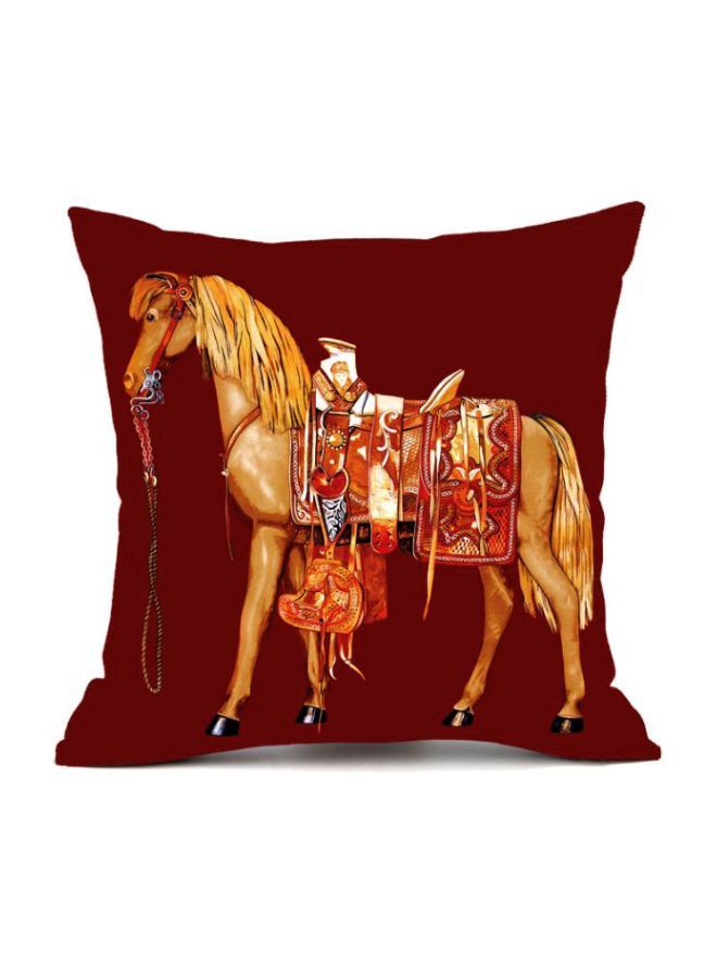 NIBEMINENT Horse Printed Cushion Cover Red/Beige/Orange 45x45cm