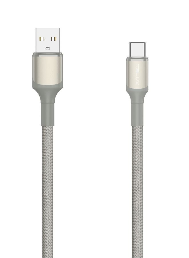 TELUX FLEXIX USB-A to USB-C Braided Cable 1m, 3A Fast Charging, Wear-Resistant Nylon Braid, 10000+ Bend Lifespan, 480Mbps Data Transfer, Titanium - Image 1