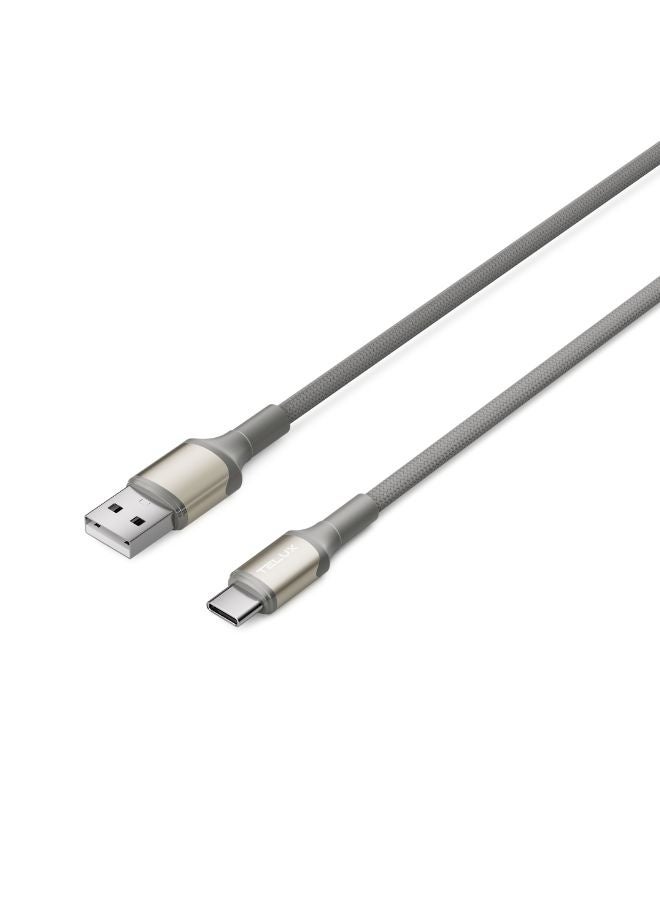 TELUX FLEXIX USB-A to USB-C Braided Cable 1m, 3A Fast Charging, Wear-Resistant Nylon Braid, 10000+ Bend Lifespan, 480Mbps Data Transfer, Titanium - Image 2