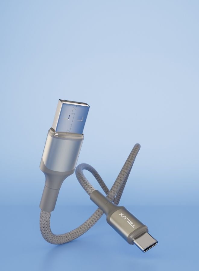 TELUX FLEXIX USB-A to USB-C Braided Cable 1m, 3A Fast Charging, Wear-Resistant Nylon Braid, 10000+ Bend Lifespan, 480Mbps Data Transfer, Titanium - Image 4
