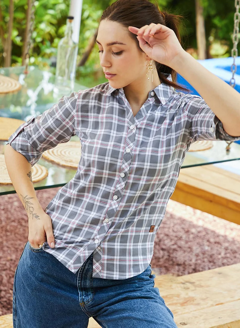 Women's Graphite Grey Tartan Plaid Shirt