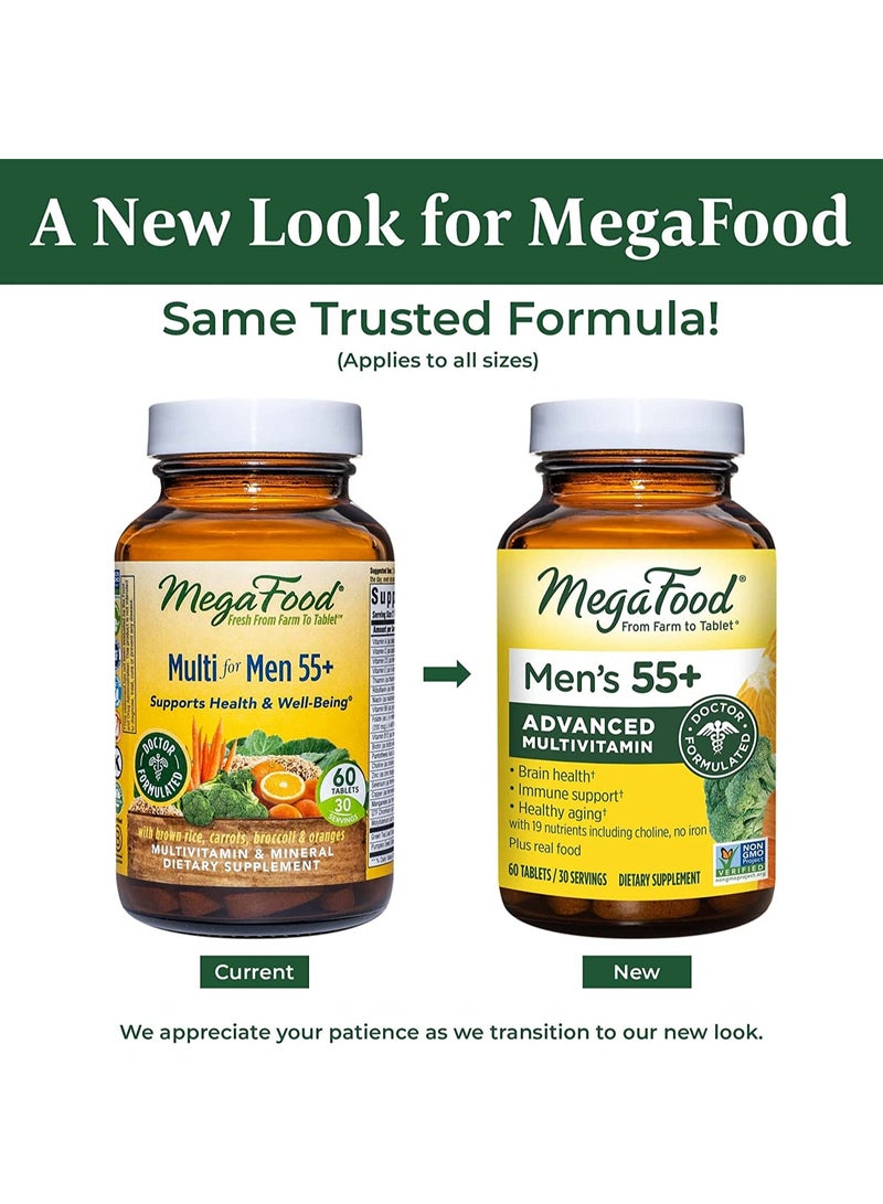 MegaFood MegaFood Men's 55+ Advanced Multivitamin for Men - Supports healthy aging, immune, and brain health, 19 nutrients including choline - 60 Tabs (30 Servings) - Image 2