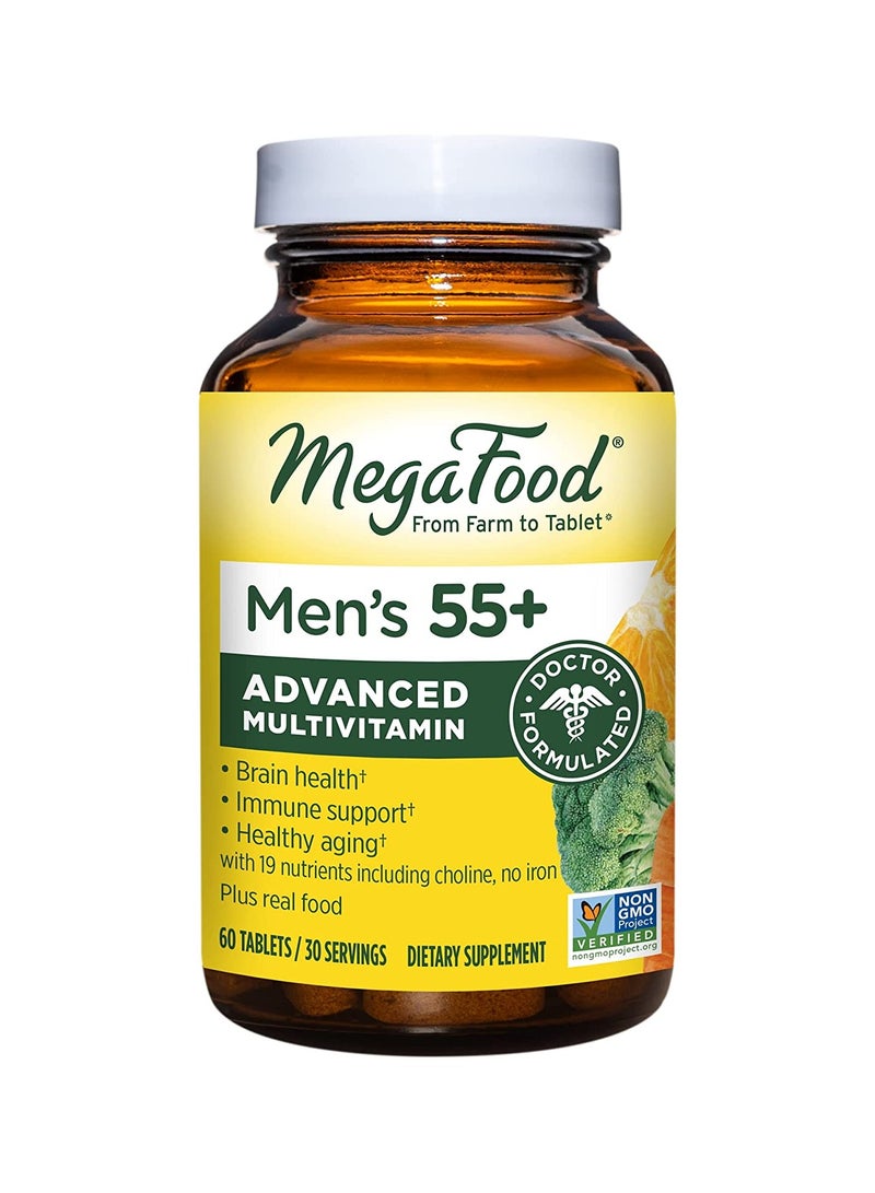 MegaFood MegaFood Men's 55+ Advanced Multivitamin for Men - Supports healthy aging, immune, and brain health, 19 nutrients including choline - 60 Tabs (30 Servings) - Image 1
