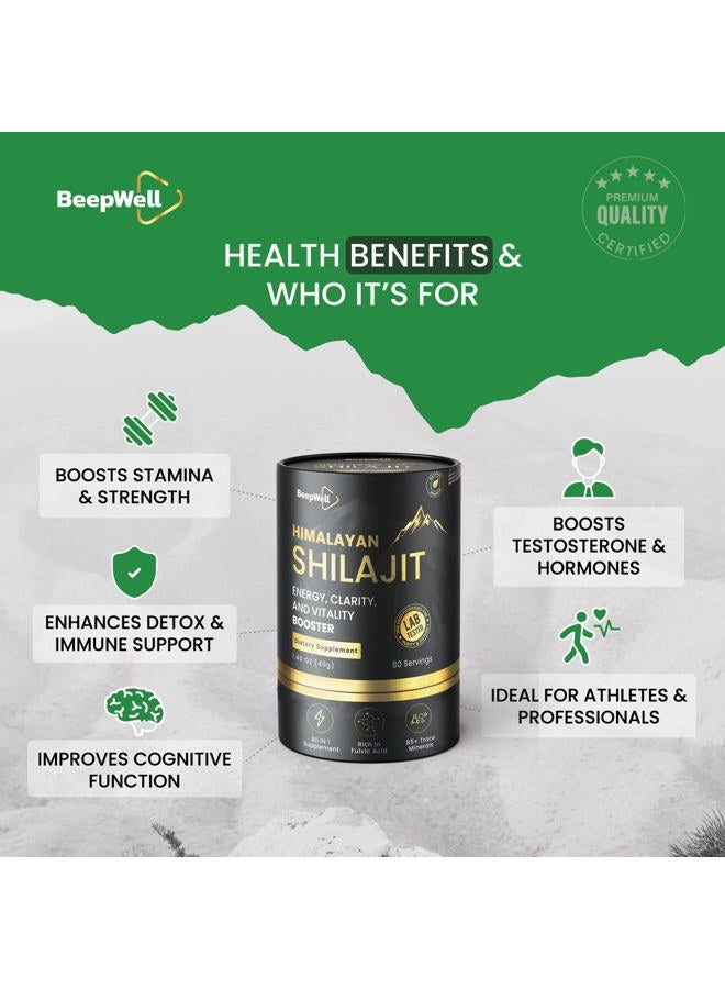 BeepWell Shilajit Resin – Himalayan Sourced Natural Shilajit Resin Men Women Chilajil Fulvic Acid 85+ Trace Minerals 80 Servings 1.40 oz - Image 5