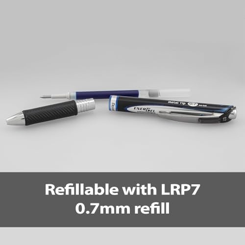 Pentel قلم جل دائم من بنتل إنرجل برو، (0.7 مم) خط متوسط، حبر أزرق، علبة من 12 قلم (BLP77-C) - Image 3