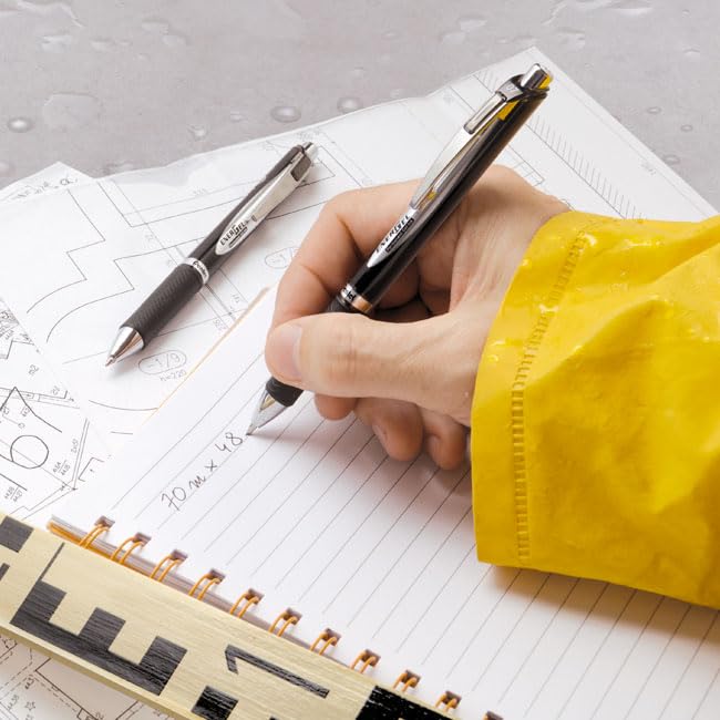 Pentel قلم جل دائم من بنتل إنرجل برو، (0.7 مم) خط متوسط، حبر أزرق، علبة من 12 قلم (BLP77-C) - Image 2