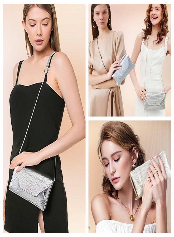 Ayliss Evening Clutch Purses for Women Handbags Formal Wedding Party Cocktail Prom Crossbody Shoulder Envelope Bag Chain (Silver) - Image 3
