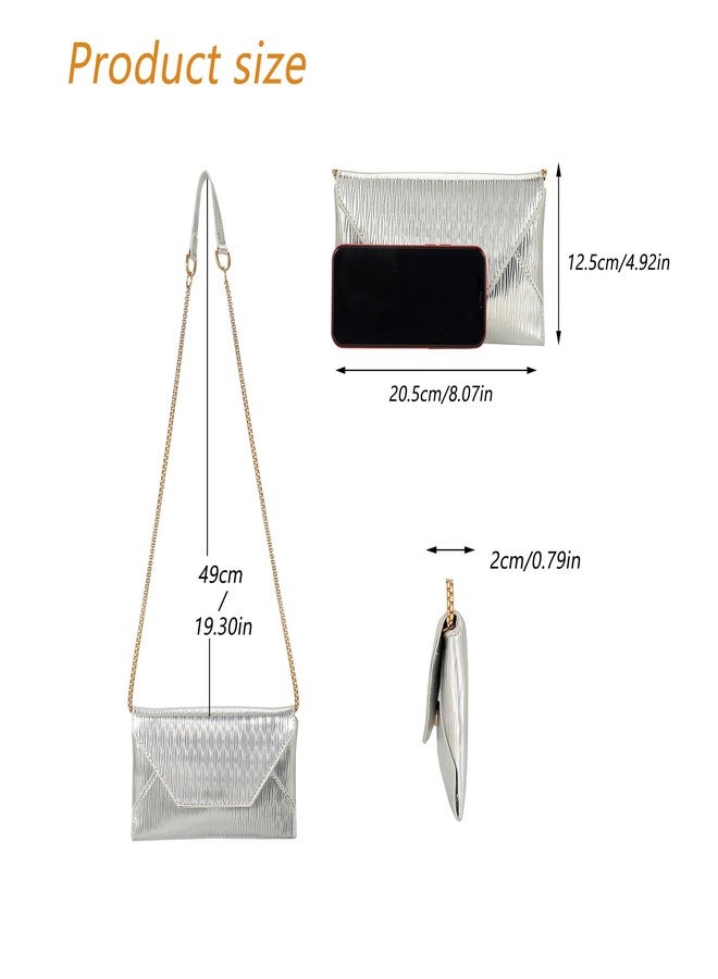 Ayliss Evening Clutch Purses for Women Handbags Formal Wedding Party Cocktail Prom Crossbody Shoulder Envelope Bag Chain (Silver) - Image 2
