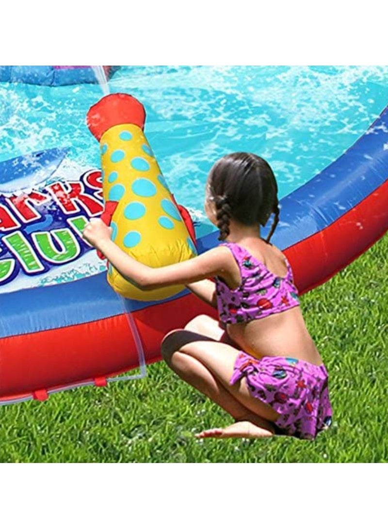 Happy Hop نادي القرش السعيد مع منزلق مائي، جدار تسلق ومدفع مائي 450x320x240 سم | حديقة مائية قابلة للنفخ للعب في الهواء الطلق | مغامرة اللعب بالماء مدعومة بمروحة هواء كهربائية | مناسبة للأعمار من 3 سنوات فما فوق - Image 5