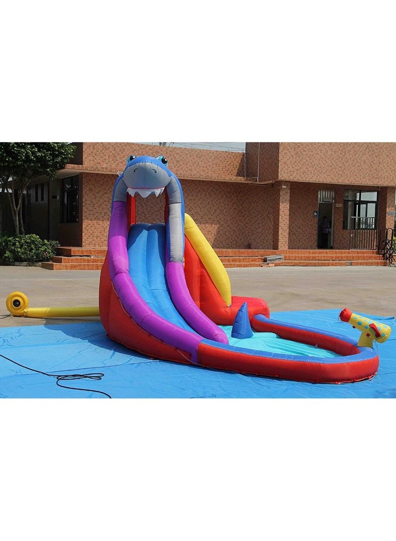 Happy Hop نادي القرش السعيد مع منزلق مائي، جدار تسلق ومدفع مائي 450x320x240 سم | حديقة مائية قابلة للنفخ للعب في الهواء الطلق | مغامرة اللعب بالماء مدعومة بمروحة هواء كهربائية | مناسبة للأعمار من 3 سنوات فما فوق - Image 3