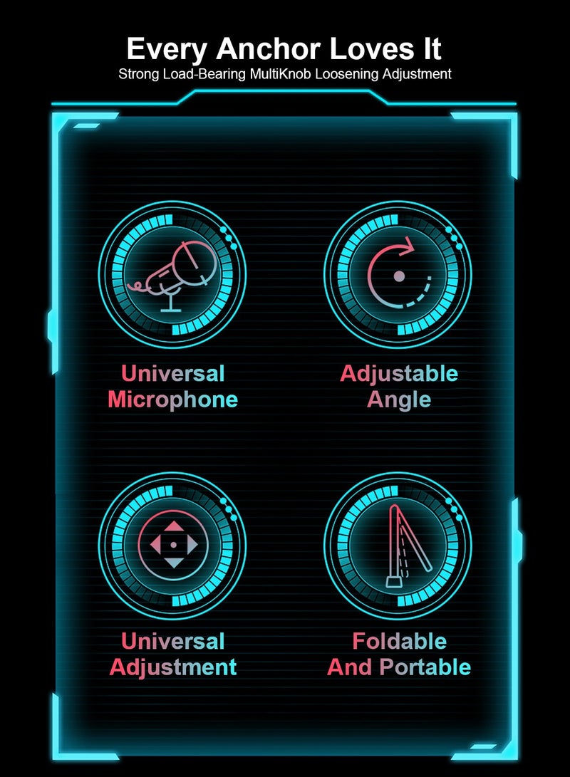 Flash Hawk Microphone Arm Stand Mic Stand, Desktop Mic Clip Holder, 180° Adjustable Folding Portable Microphone Cantilever Stand, GH-335 Black - Image 3