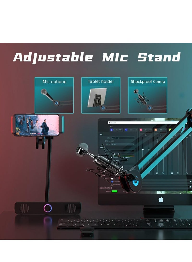 Flash Hawk Microphone Arm Stand Mic Stand, Desktop Mic Clip Holder, 180° Adjustable Folding Portable Microphone Cantilever Stand, GH-335 Black - Image 2