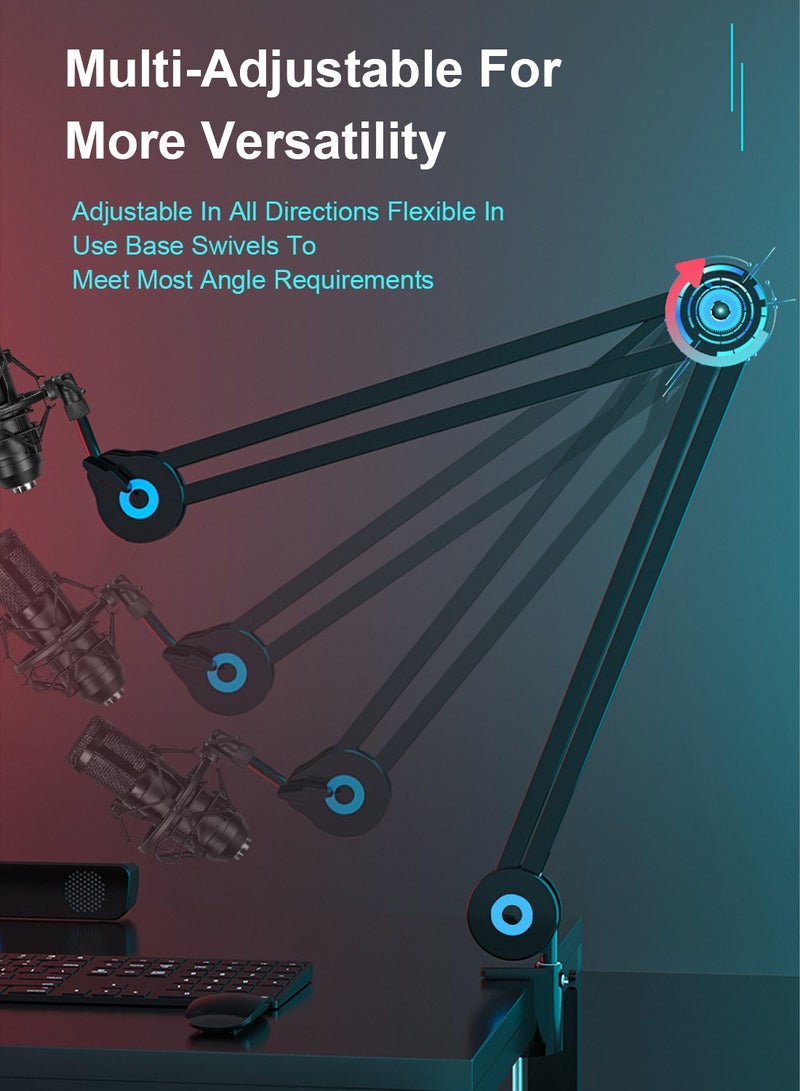 Flash Hawk Microphone Arm Stand Mic Stand, Desktop Mic Clip Holder, 180° Adjustable Folding Portable Microphone Cantilever Stand, GH-335 Black - Image 4