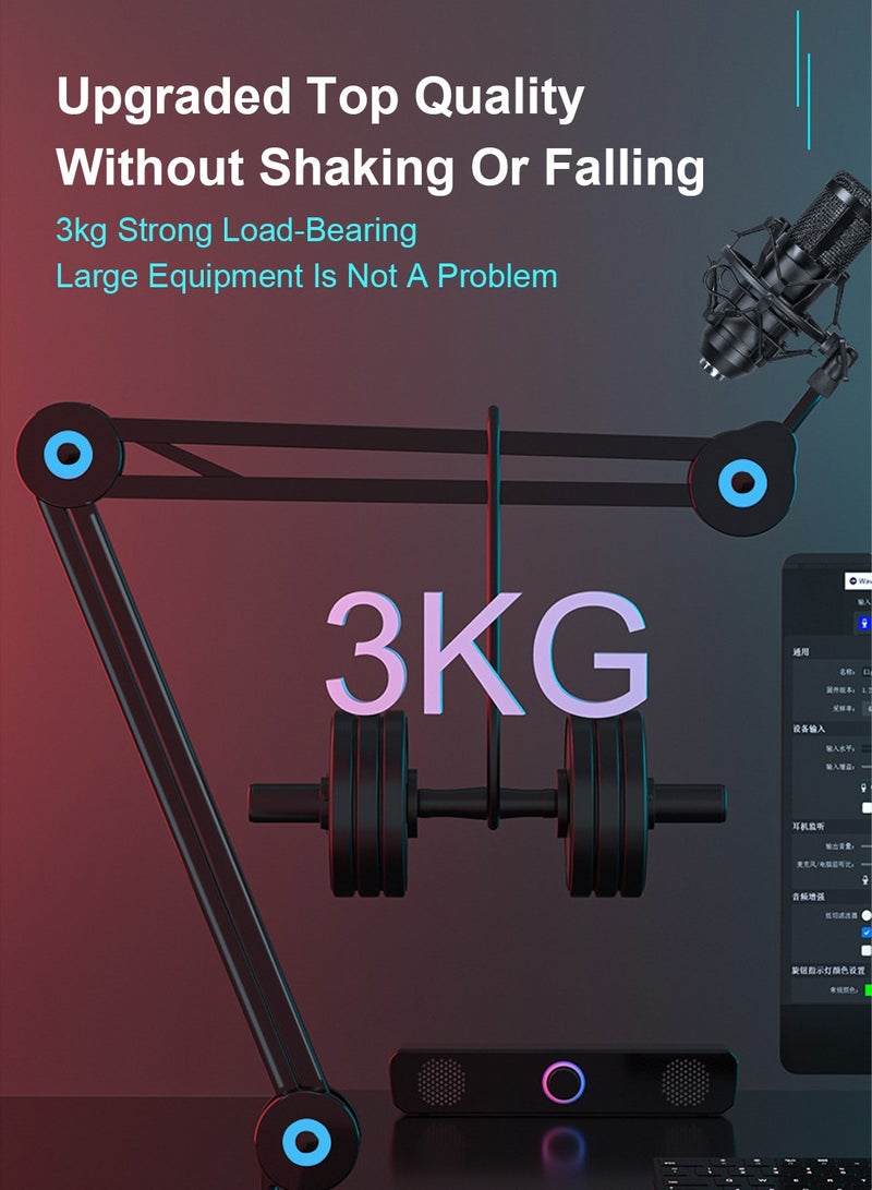 Flash Hawk Microphone Arm Stand Mic Stand, Desktop Mic Clip Holder, 180° Adjustable Folding Portable Microphone Cantilever Stand, GH-335 Black - Image 5