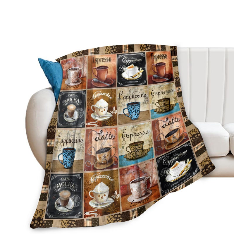Coffee Blanket Gifts for Coffee Lovers Coffee Throw Blanket for Women Men Adults Soft Warm Cozy Fleece Blanket for Couch Sofa Bed D1 40""x50""