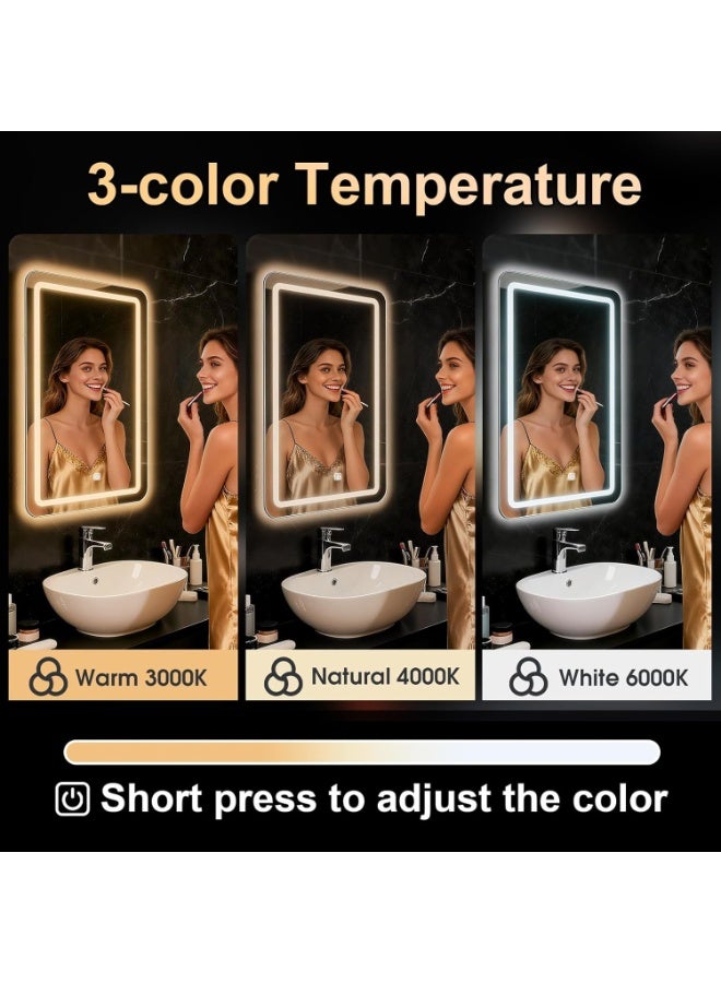 اكسيسن مرآة الحمام مع أضواء 60*40 سم، مرآة تجميل LED مثبتة على الحائط، قابلة للتعتيم بدون خطوات، 3 درجات حرارة لون، مرآة مكياج لغرفة الملابس، غرفة المعيشة، الحمام - Image 3