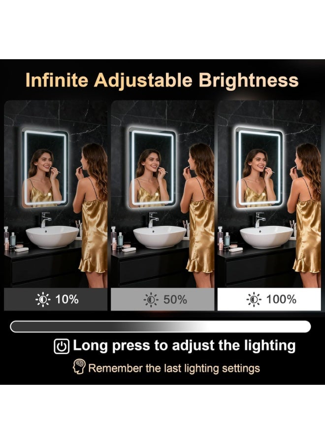 اكسيسن مرآة الحمام مع أضواء 60*40 سم، مرآة تجميل LED مثبتة على الحائط، قابلة للتعتيم بدون خطوات، 3 درجات حرارة لون، مرآة مكياج لغرفة الملابس، غرفة المعيشة، الحمام - Image 4