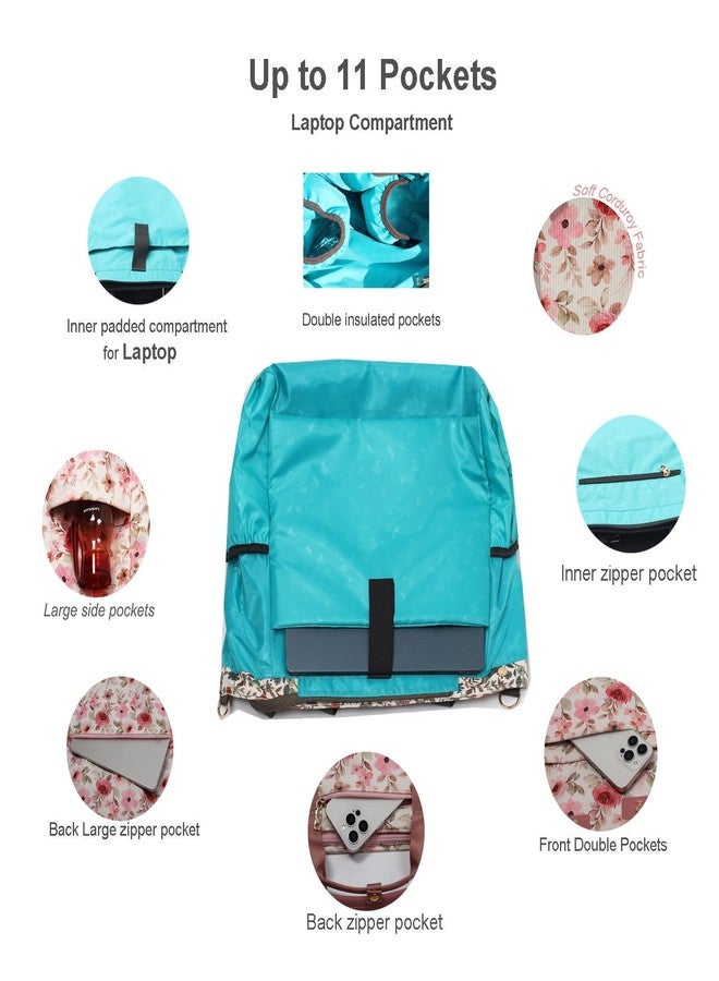 ESVAN Diaper Tote Bag Totepack Backpack Crossbody Bag 3 in 1 for Women Laptop Backpack Multifunctional with Insulated Pockets (Corduroy Pink Flower) - Image 3
