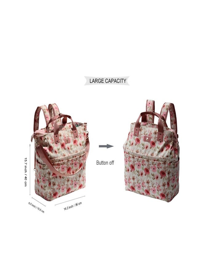 ESVAN Diaper Tote Bag Totepack Backpack Crossbody Bag 3 in 1 for Women Laptop Backpack Multifunctional with Insulated Pockets (Corduroy Pink Flower) - Image 2