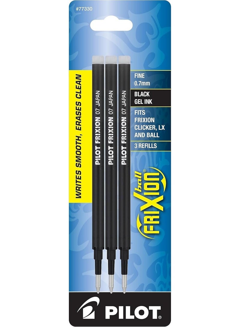 Pilot FriXion Ball Gel Ink Refills for Erasable Pens Fine Point 0.7 mm Pack of 3 Black - Image 1