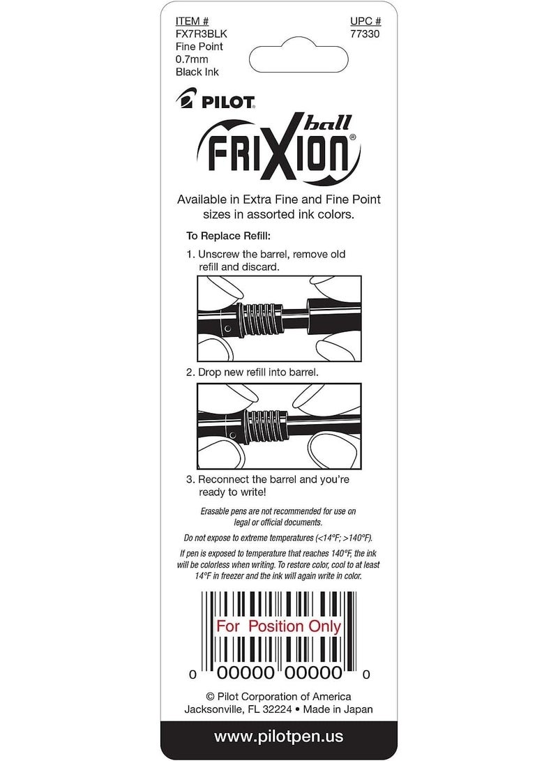 Pilot FriXion Ball Gel Ink Refills for Erasable Pens Fine Point 0.7 mm Pack of 3 Black - Image 3