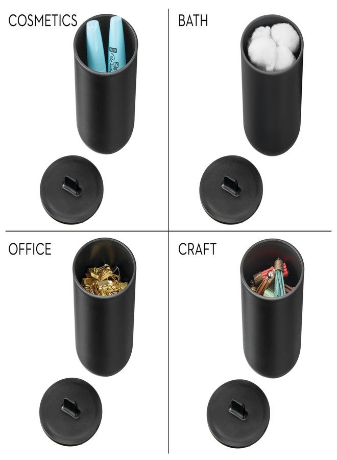 إنترديزاين علبة تخزين للحمام من iDesign Cade مع غطاء، مناسبة للحمام، وحوض الغسيل، والمكتب، وسطح الطاولة، 3.14 بوصة × 3.14 بوصة × 5.09 بوصة، لون أسود مطفي - Image 3