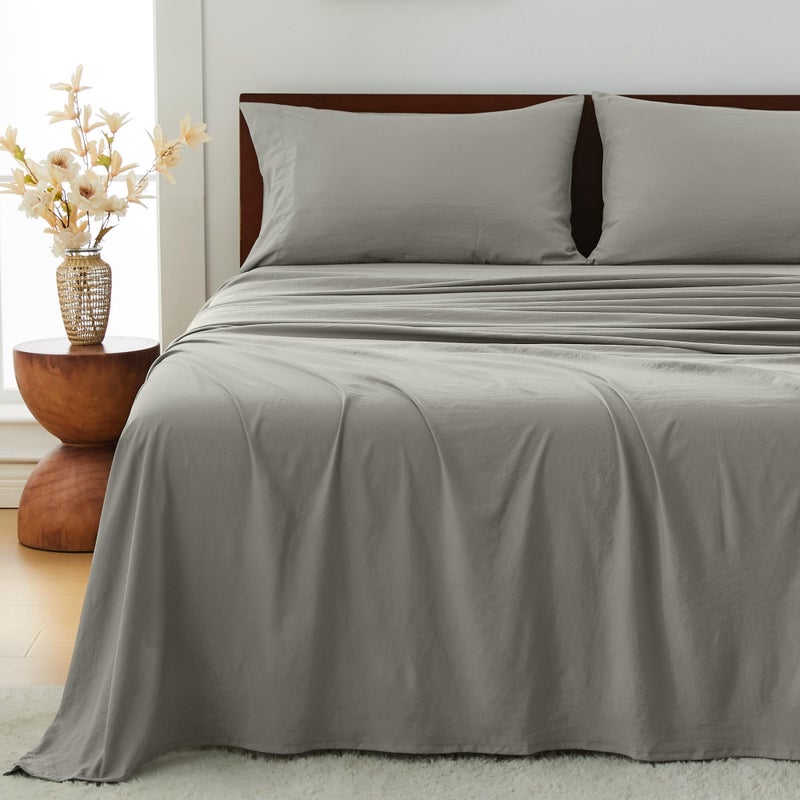 GOKOTTA 4-Pcs King Size Sheets Set, 10-16" Deep Pocket, Non-Slip Elastic Corner Straps, Washed & Brushed Microfiber Polyester - Hotel Luxury, Ultra Soft, Breathable, Wrinkle-Free, Anti-Rip - Grey - Image 1