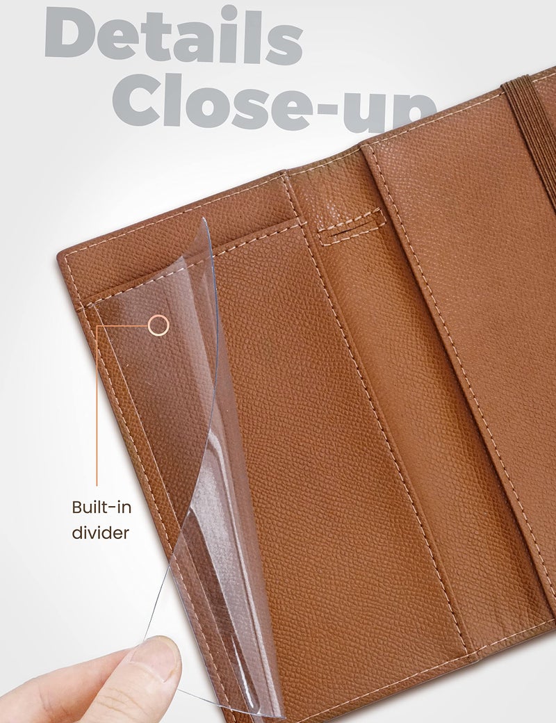 Yarnic Checkbook Cover for Personal Checkbook, Checkbook Holder with Pen Holder & Built-in Clear Plastic Divider for Duplicate Checks (Tan) - Image 4