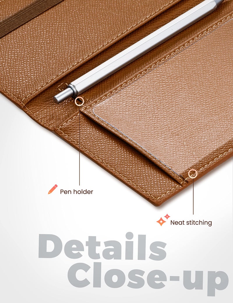Yarnic Checkbook Cover for Personal Checkbook, Checkbook Holder with Pen Holder & Built-in Clear Plastic Divider for Duplicate Checks (Tan) - Image 3