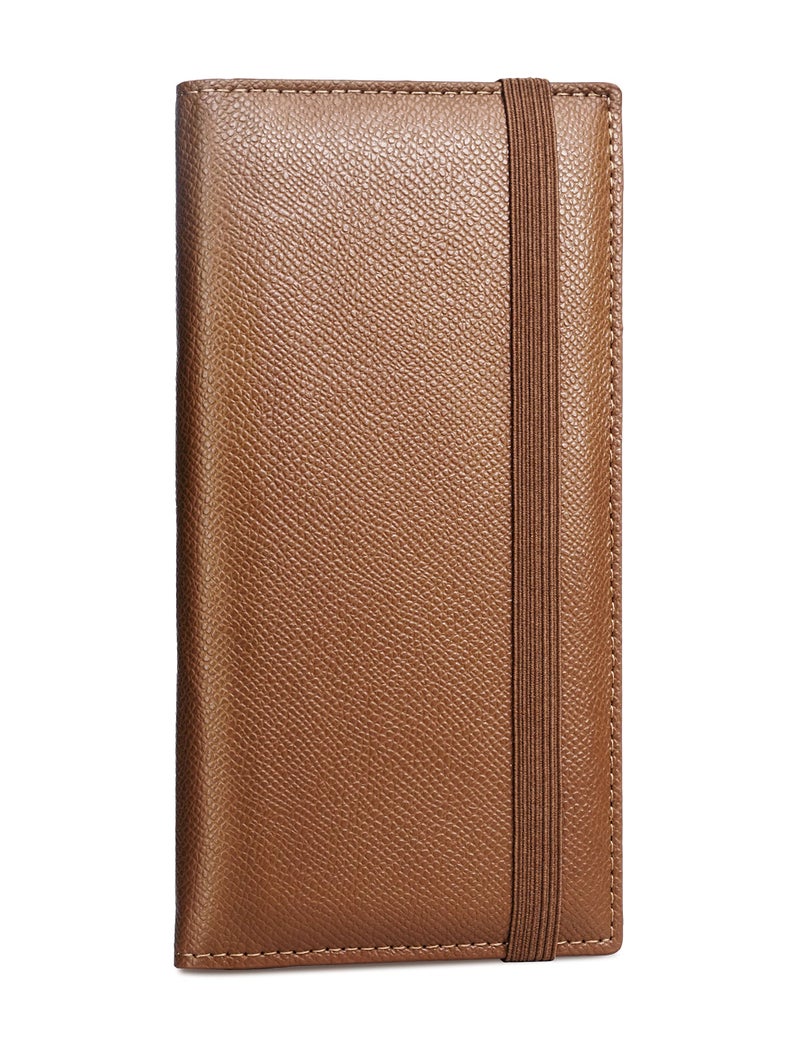 Yarnic Checkbook Cover for Personal Checkbook, Checkbook Holder with Pen Holder & Built-in Clear Plastic Divider for Duplicate Checks (Tan) - Image 1