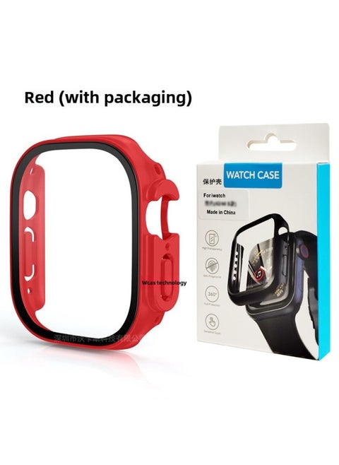 For Iwatch Ultra Protective Case Tempered Film One-piece S8 Protective Case Apple Watch Ultra Protective Case-Color:Red (with Packaging)-Exterior Dimension:49mm