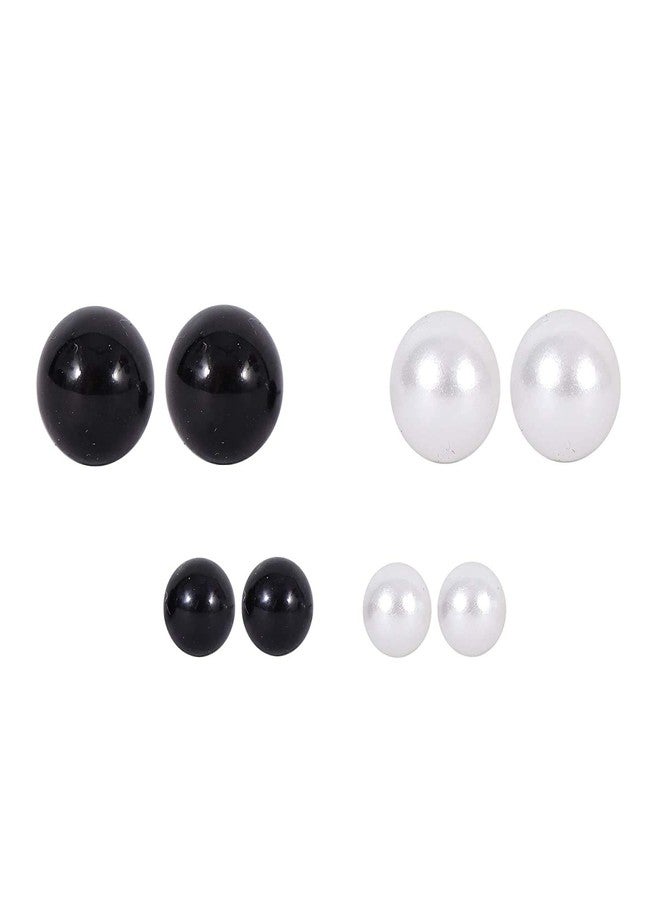 Shivarth Stud Earrings White & Black Color Round Pearl Design Medium Size Earring With Plastic Back for Girls and Women (Combo of 12 Pairs) - Image 1