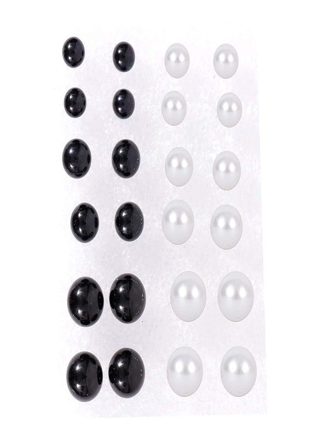 Shivarth Stud Earrings White & Black Color Round Pearl Design Medium Size Earring With Plastic Back for Girls and Women (Combo of 12 Pairs) - Image 3