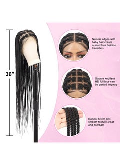 Kalyss 360° Hd Full Lace Braided Wigs For Women Braided Lace Front Wigs With Baby Hair Knotless Braided Wig Black Human Hair Blended Braiding Lace Wig 36 Box Braid Wig Natural Looking  - Image 3