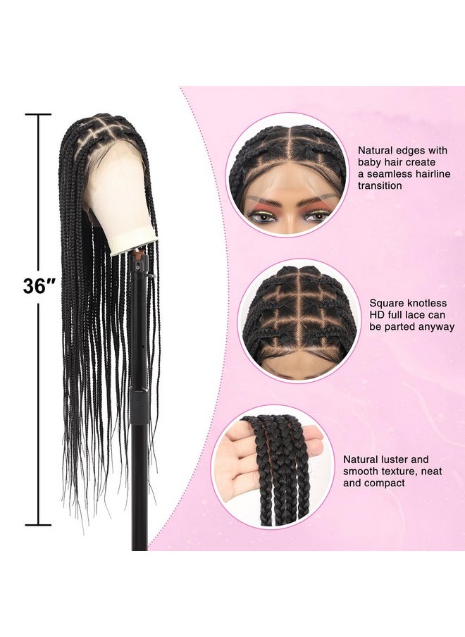 Kalyss 360° Hd Full Lace Braided Wigs For Women Braided Lace Front Wigs With Baby Hair Knotless Braided Wig Black Human Hair Blended Braiding Lace Wig 36 Box Braid Wig Natural Looking  - Image 3