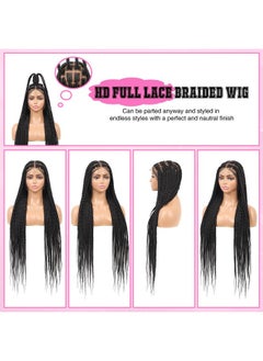 Kalyss 360° Hd Full Lace Braided Wigs For Women Braided Lace Front Wigs With Baby Hair Knotless Braided Wig Black Human Hair Blended Braiding Lace Wig 36 Box Braid Wig Natural Looking  - Image 5
