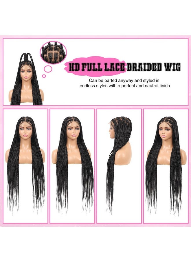 Kalyss 360° Hd Full Lace Braided Wigs For Women Braided Lace Front Wigs With Baby Hair Knotless Braided Wig Black Human Hair Blended Braiding Lace Wig 36 Box Braid Wig Natural Looking  - Image 5