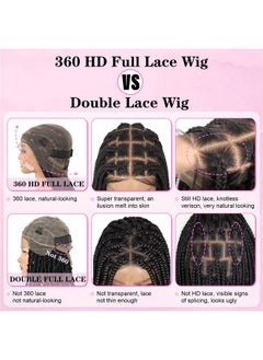 Kalyss 360° Hd Full Lace Braided Wigs For Women Braided Lace Front Wigs With Baby Hair Knotless Braided Wig Black Human Hair Blended Braiding Lace Wig 36 Box Braid Wig Natural Looking  - Image 2