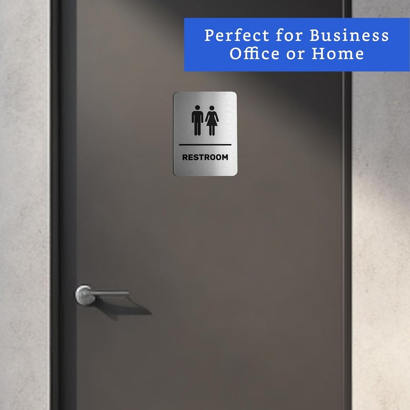 GLOBE ROCKET Brushed Aluminum Unisex Restroom Sign - Men and Women Modern Restroom Sign - Bathroom Sign Decor - Bathroom Door Signs - Restroom Signs for Business - Bathroom Signage - Image 5