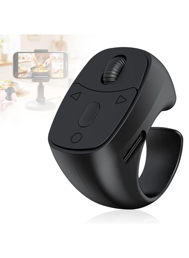 Fingertip Wireless Bluetooth Remote Control, 2026 New Video Scrolling Ring Remote Control Page Turner Bluetooth Ring Scroller (with Charging Base, Black) - Image 1
