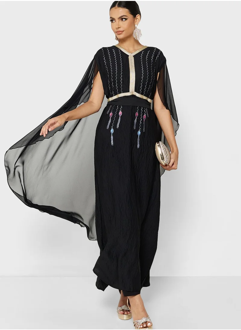 hayas closet Embroidered Cape Sleeve Dress