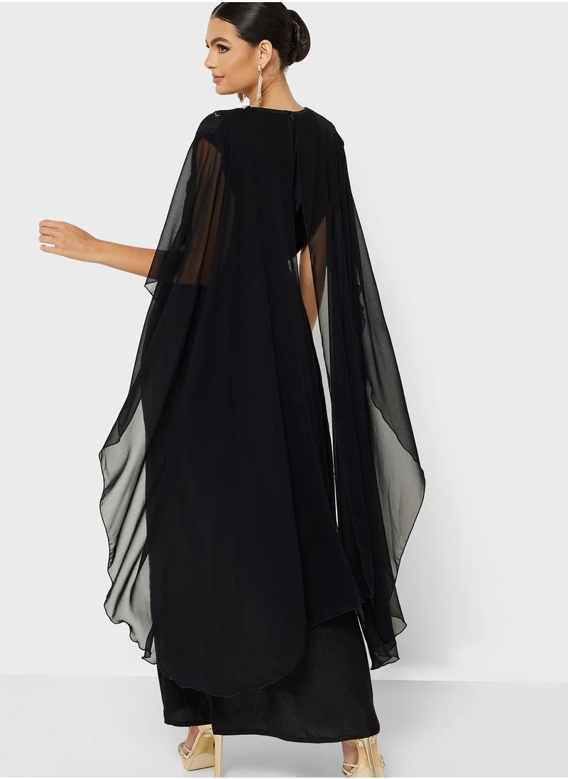 hayas closet Embroidered Cape Sleeve Dress